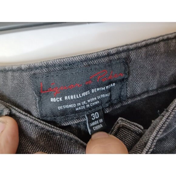 Liquor N Poker Rock Rebellious Denim Wear Black /Gray Pants  Size 30/32X30 - Picture 5 of 6